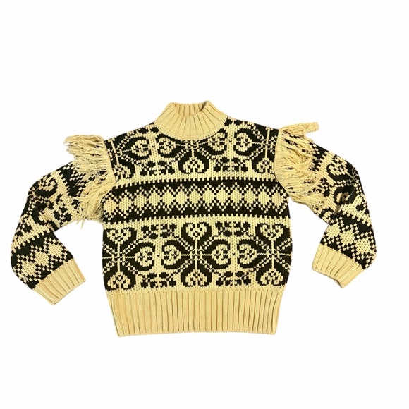 English Factory Sweater Fair Isle Fringed Chunky Knit Mock Neck Nordic Small - Picture 4 of 7